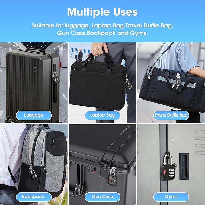 TSA Locks 4-Pack - Ultra Lightweight Travel & Gym Combo Locks (54g Each!), TSA Approved Secure Luggage Locks for Suitcases, School Backpacks, Lockers - 3-Digit Code, 2.36in Compact Design