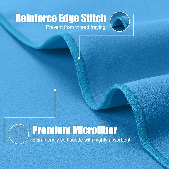 Quick Dry Travel Towel, 3 Sizes 1 Pack Camping Microfiber Towel, Lightweight Fast Drying Towels Set 60"x30", 30"x15", 15"x15" w/Bag for Gym, Beach, Hiking, Swimming, Light Blue