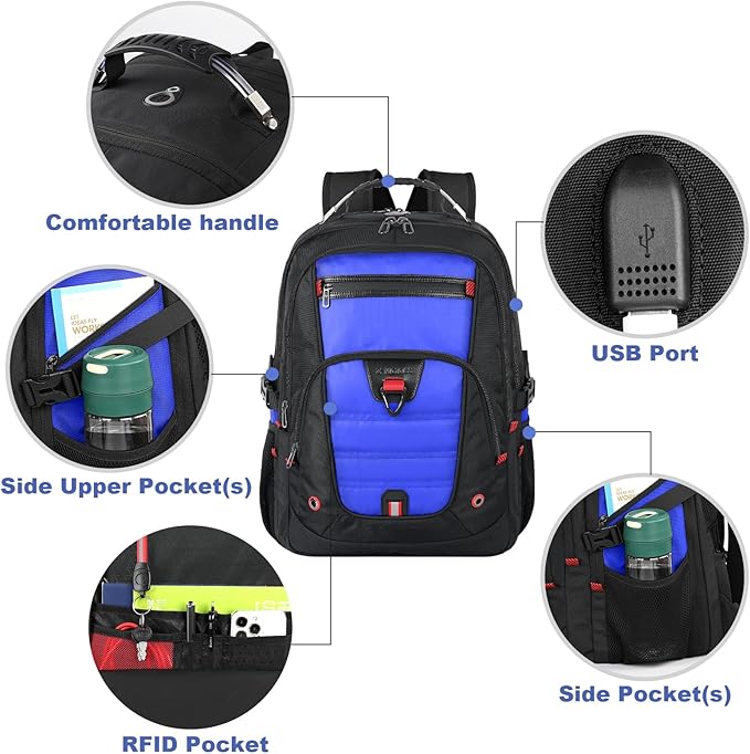 Z-MGKISS Gaming Laptop Travel Backpack Fits 18.4"-19" Laptops, Extra Large TSA Carry On Bag, College Business Work Mens Backpack, Blue