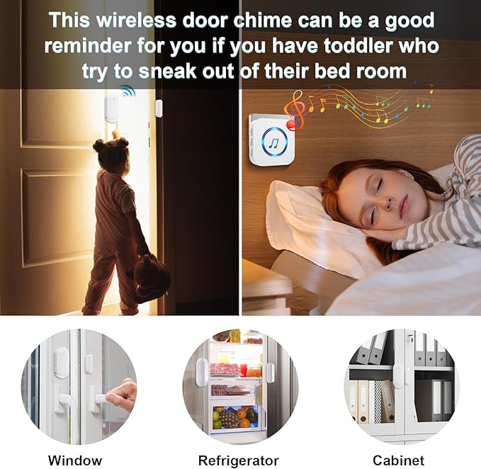 SanJie Door Sensor Chime for Door Opens, Business/Home/Office/Store, 500 FT Range, 26 Chimes, 5 Adjustable Volume, 3 Sensors + 2 Receivers