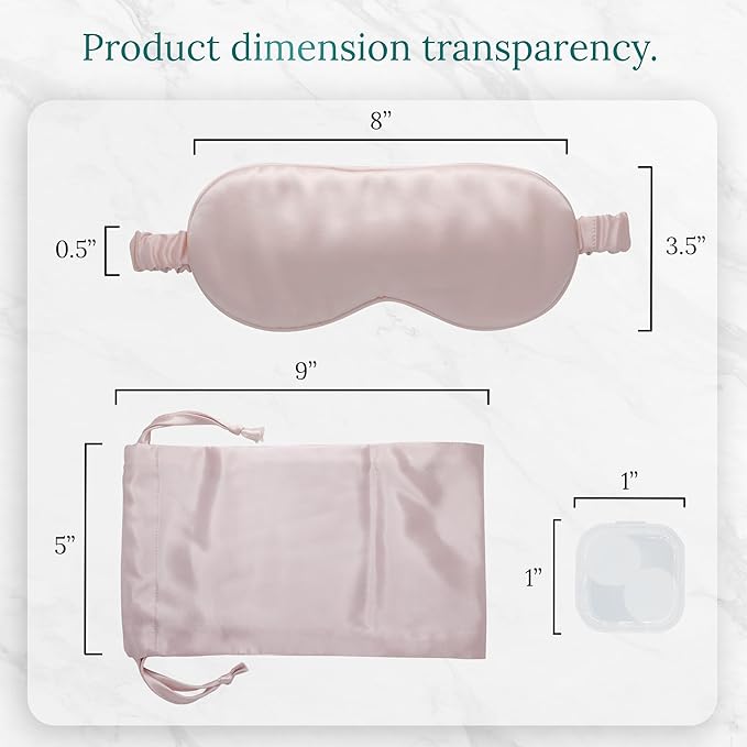 Mulberry Soft Silk Eye Mask for Sleeping with Ear Plugs & Luxury Bag - Cooling Night Eye Covers Sleep Face Mask for Women - Blindfold Travel Eye Mask Blocking Out Light - Black