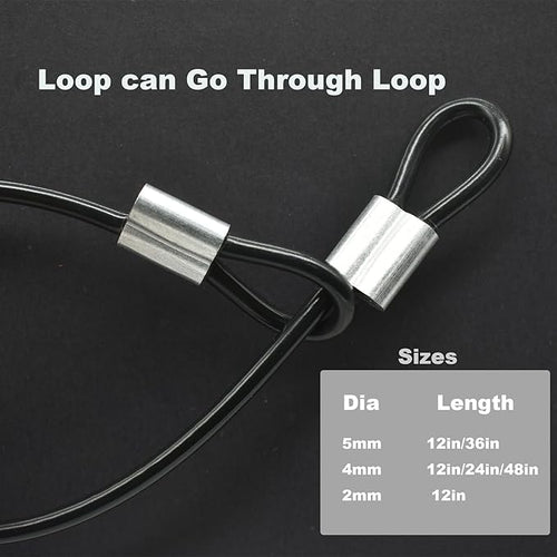 10 pcs 2mm Wire 12 inch Vinyl Coated Stainless Steel Cable with Loops Short Wire Rope Lanyard Lock Security Chain Link for Outdoor Gates,Black(2mm x 12inch)