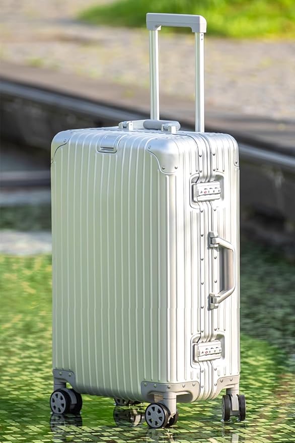 28 Inch All Aluminum Checked in Luggage with Wheels, Hard Shell Zipperless Suitcase with TSA Locks, Large Travel Luggage, Black