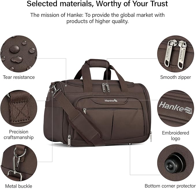 Hanke Underseat Carry On luggage Bags for Travel, Foldable Travel Bags for Women, Soft Lightweight Personal Item Travel Bag Small Carry On Bags for Airplanes, Travel Tote Bags for Women Men.（Coffee）