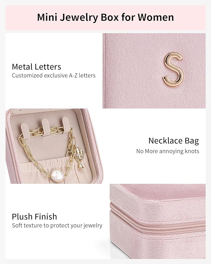 Vlando Travel Jewelry Organizer for Women, Travel Jewelry Organizer, Necklace Organizer Earrings Ring Organizer, Jewelry Travel, Travel Gifts for Women Travel Essentials - Letter Q, Pink