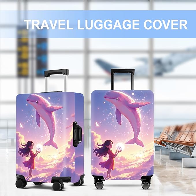 Luggage Cover Washable Suitcase Protector Anti-Scratch,Stretchable Fit for 20-34Inch Luggage Durable Travel Bag Cover with Zipper Closure (Dolphin, L(fits 28-30Inch suitcase))