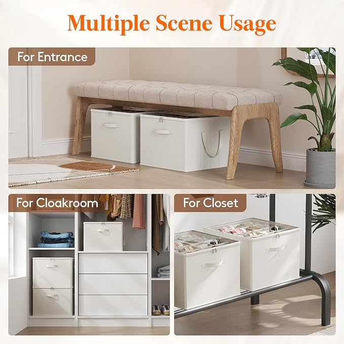 Lifewit Shoe Storage Organizer for Closet, Fits 12-16 Pairs, Large Shoe Box Storage Containers with Clear Cover and Reinforced Handles,Foldable Storage Bins Fits for Boots Heels Sneakers,2 Pack White