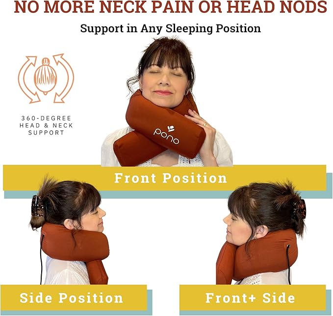 Pono Neck Cradle Travel Pillow: Memory Foam, Ergonomic 360° Adjustable Support, Prevents Neck Pain/Head Nods. Infinity Shape Fits All Adults. Foldable Design for Easy Portability (Amber Blaze)