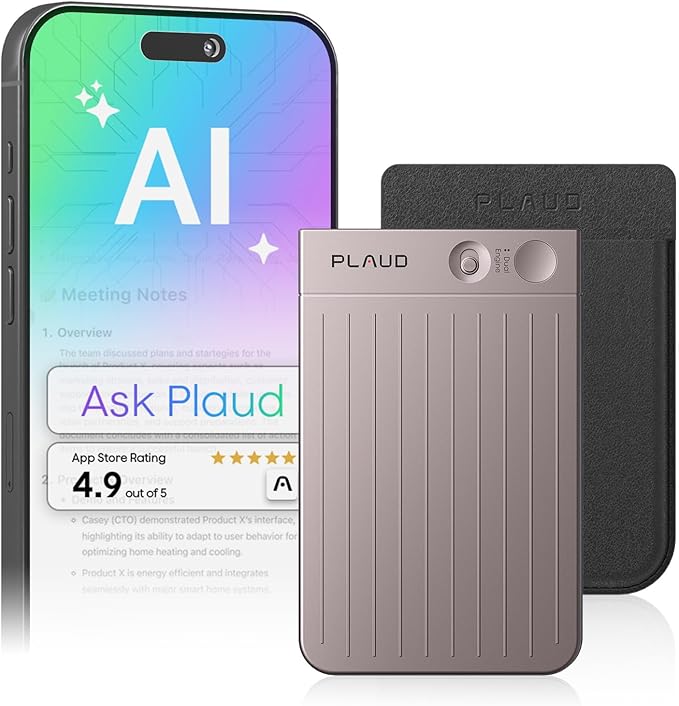 AI Voice Recorder, Note Voice Recorder w/Case, App Control, Transcribe & Summarize with AI Technology, Support 112 Languages, 64GB Memory, Audio Recorder for Lecture, Meeting, Call, Interview