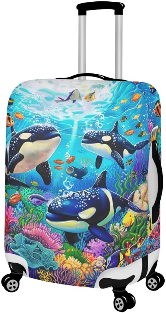 Killer Whale Luggage Cover Elastic Universal Luggage Covers for Suitcase Fit 22-25 Inch Zip Closure Suitcase Cover Protector for Travel Business Anti-Scratch Baggage Covers Case