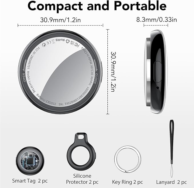 2025 New [Apple MFi Certified] (iOS Only) Air Tracker Tag-2 Pack, Bluetooth Tracker for Apple Find My, Replaceable Battery, Key Finder and Item Locator Smart Tag for Keys, Bags, Luggage, Pets, (Black)