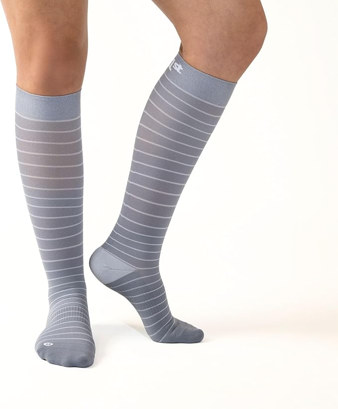 Medical Grade Compression Socks for Men & Women 15-20 mmHg by OrthoSleeve (Grey w/Stripes, X-Large)