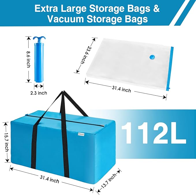 Extra Large Moving Bags Heavy Duty Space Saver Vacuum Storage Bag Vacuum Seal bags for Clothing Travel Packing bag Blue Bag for Moving Vaccine Sealed Blue Storage Bag (8 Pack)
