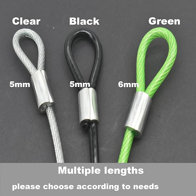 5FT 6mm Stainless Steel Security Cable Lock,Braided Steel Vinyl Coated Safety Cable Luggage Lock,Flexible Steel Cable Security Wire Rope Double Loop