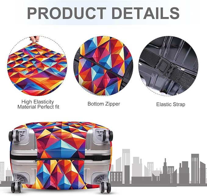ANNA QUEEN Colorful Geometric Luggage Cover, Abstract Prism Pattern Suitcase Protector, Stretchable, Washable Travel Cover for 20-22 Inch Luggage, Bright, Durable & Eye-Catching