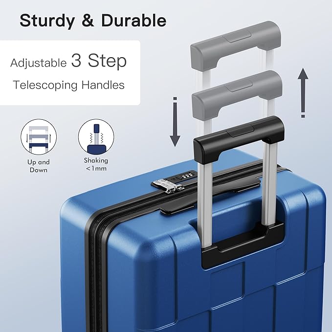 SHOWKOO Luggage Sets 3 Piece Hardside Expandable Lightweight PC Suitcase Sets with Double Spinner Wheels TSA Lock, Sea Blue