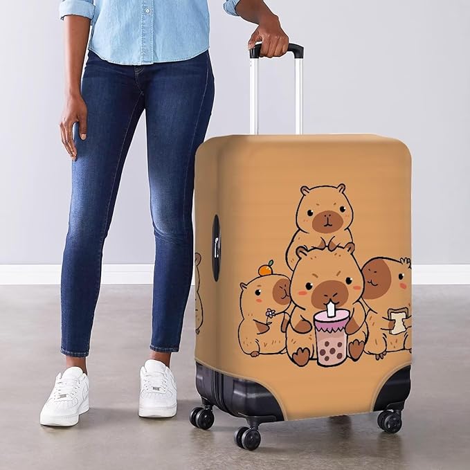 Milk Tea Capybara Luggage Cover Fit 26-29 Inch Universal Thickness Suitcase Covers Protector with Invisible Zipper Scratch-Resistan Travel Luggage Baggage Case