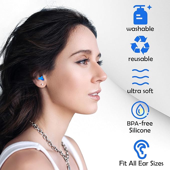 100 Pairs Ear Plugs for Sleeping Noise Cancelling, Reusable Silicone Sound Blocking Earplugs, Waterproof Noise Reduction Ear Plugs for Shooting, Swimming, Concerts, Snoring
