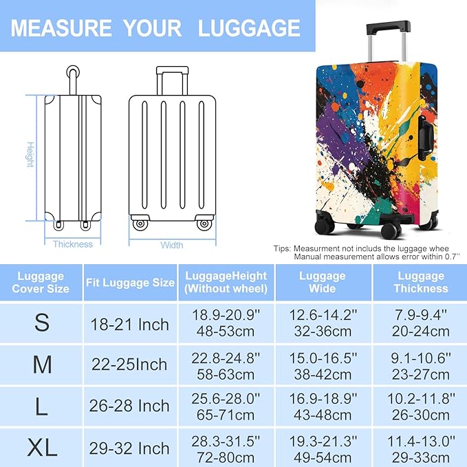 Luggage Cover Washable Suitcase Protector Anti-scratch Suitcase cover Fits 20-34 Inch Luggage (Watercolor, S(20-22inch suitcase))
