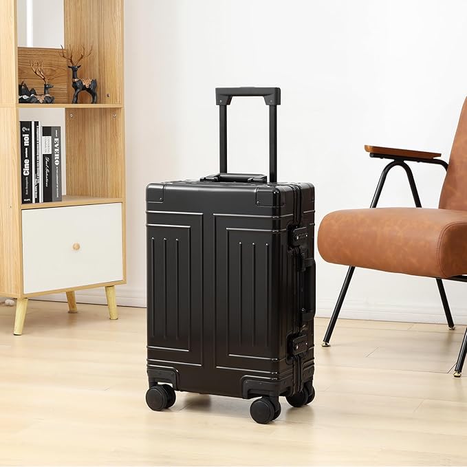 All Aluminum Carry On Luggage，Cut from Whole Aluminum Sheet，22x14x9 Airline Approved ，（3rd Generation，Premium Metal zipperless suitcase ） (black, 20inch)