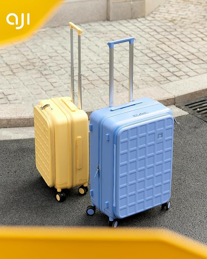 aji Expandable Top Opening Carry On Luggage Airline Approved, 20 Inch Lightweight Hardside Carry On Suitcase with Spinner Wheels, Travel Luggage with Laptop Compartment for Women Men, Blueberry Blue