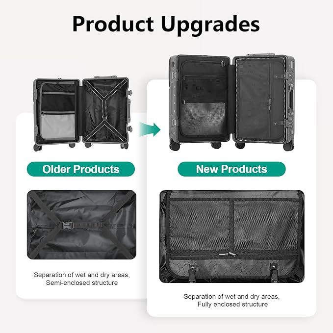 Hard Shell Luggage 24 Inch Travel Luggage, Carry-On Luggage Spinner TSA with Lid, ABS Aluminum Frame，Lightweight Travel Luggage 20'' 24'' 26''Carry-On (upgraded grey, 24 inch)