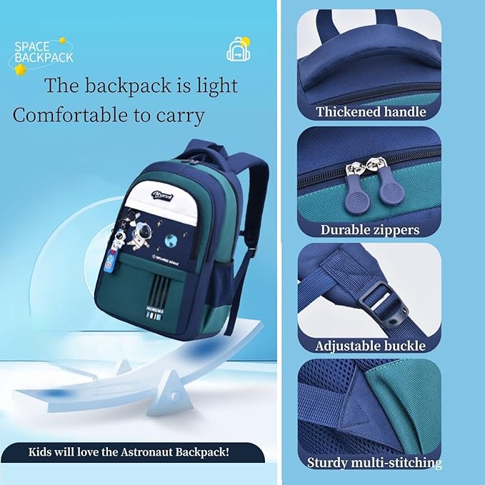 Astronaut-space Backpack for Boys-Girls Elementary Middle School Bookbag Backpack for Girls Kids Lightweight Back Pack Blue-green