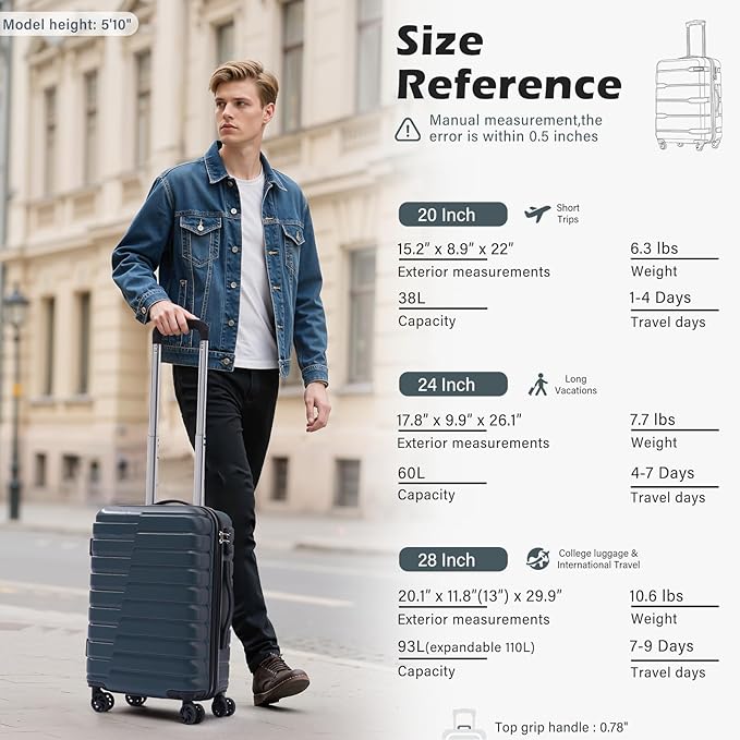 Coolife Carry On Luggage Airline Approved with Wheels Hard Shell Suitcase Spinner TSA Lock Telescopic Handle (20-inch-Teal blue)