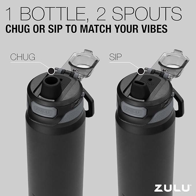 ZULU Powerfill Pro 40oz Stainless Steel Water Bottle with Quick Fill Lid, Triple Walled Vacuum Insulated Metal, Leak Proof Locking Lid, Sip and Chug, Reusable BPA Free, Black