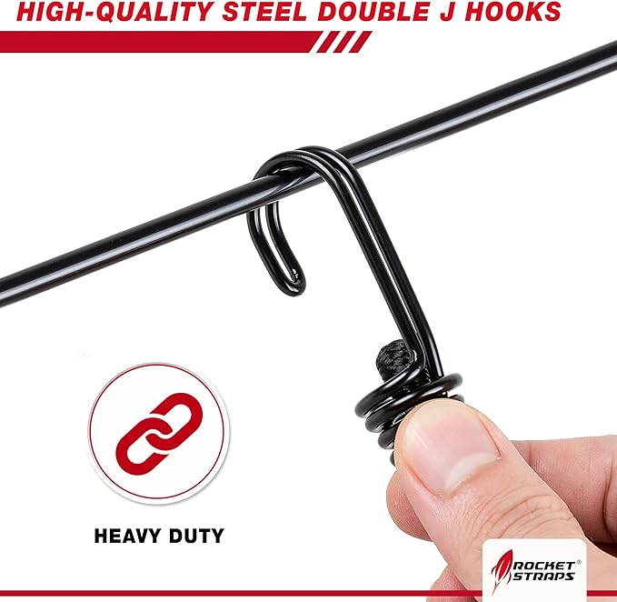 Rocket Straps - Ultimate Outdoor Bungee Cord Assortment - Heavy Duty Set of 12 Bungee Cords (72") Double-J Hooks - Elastic Straps for Camping, Securing, and DIY and Multipurpose