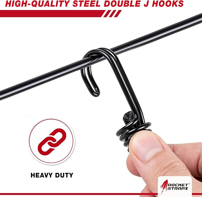Ultimate Outdoor Bungee Cord Assortment - Heavy Duty Set of 12 Bungee Cords Double-J Hooks - Elastic Straps for Camping, Securing, and DIY (12pc - 32" Double J Hooks)
