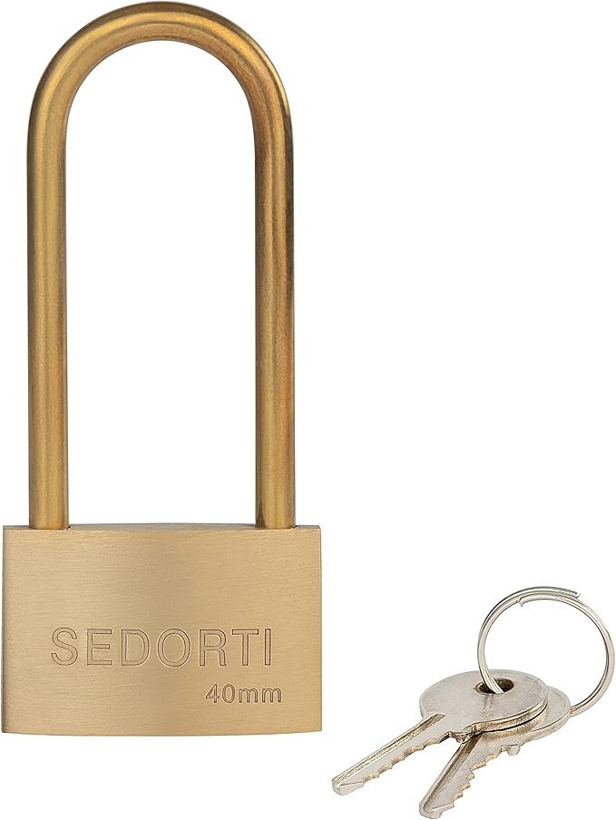 Weather Proof Lock, Solid Brass Padlock with Brass Long Shackle, 1-1/2" Wide, Light Duty Small Marine Grade Padlock