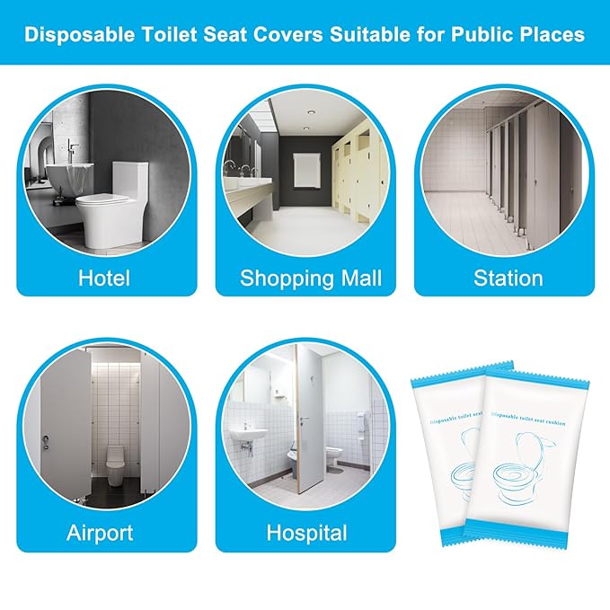 50 Pack Disposable Toilet Seat Cover Waterproof Non-Woven Fabric, Disposable Toilet Seat Covers for Travel, Disposable Seat Covers for Outing Hotel Hospital Public Toilet (Individual Package)
