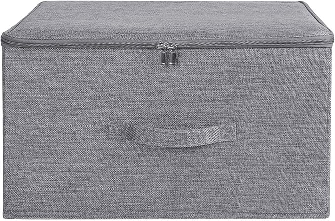 ANMINY Storage Bins with Zipper Lids 51.9 Qt Lidded Fabric Storage Boxes Baskets Cubes with Handles Collapsible Washable Cotton Linen Closet Shelf Clothes Organizer - Gray, Extra Large