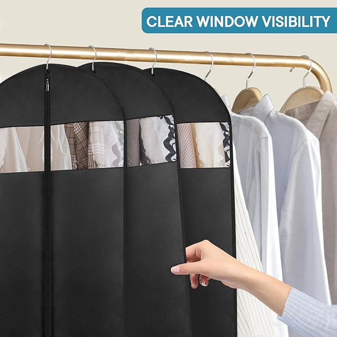 50" Black Garment Bag, Mens Suit Bags for Closet Storage and Travel, Garment Bags for Hanging Clothes, Suit Cover Bags with Zipper for Coats, Dresses, Shirts, 10 Packs