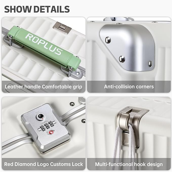 Aluminium Frame Checked-Luggage with Smooth Jelly Wheels, Hardside Zipperless Rolling Suitcase with TSA Lock (WhiteGreen, 28-Inch)