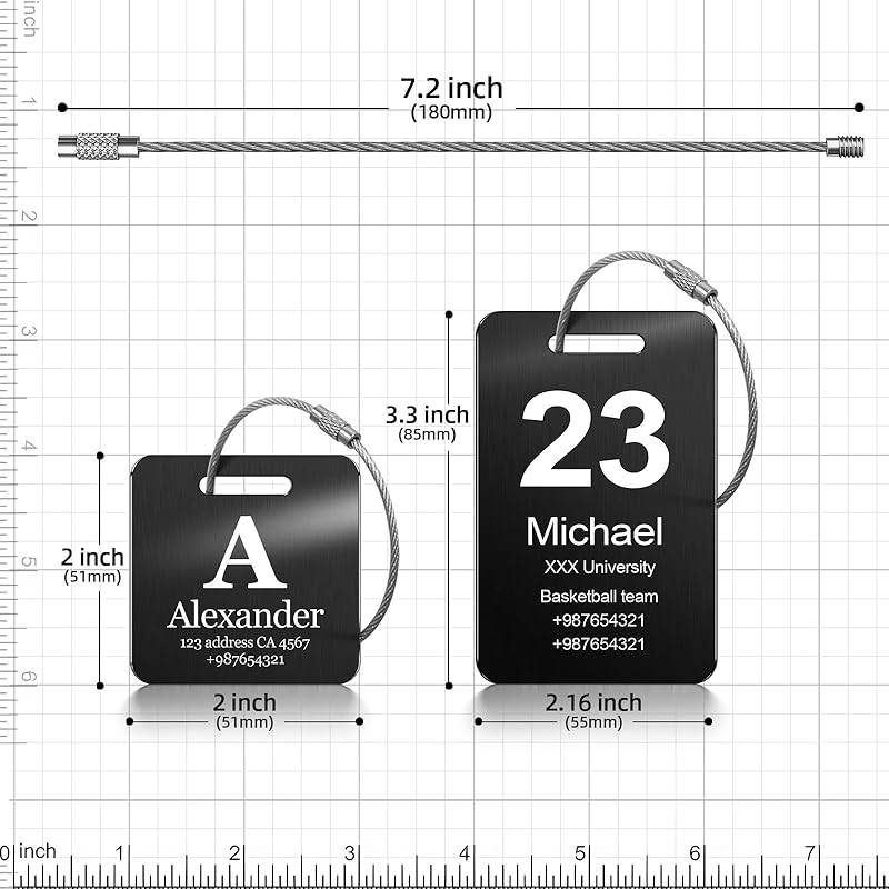Customized Stainless Steel Luggage Tags: Personalize Your Suitcases, Backpacks, and Bags with Your Text - Custom Initial Text Name ID,Number 2"x3.3"(4 Pack)