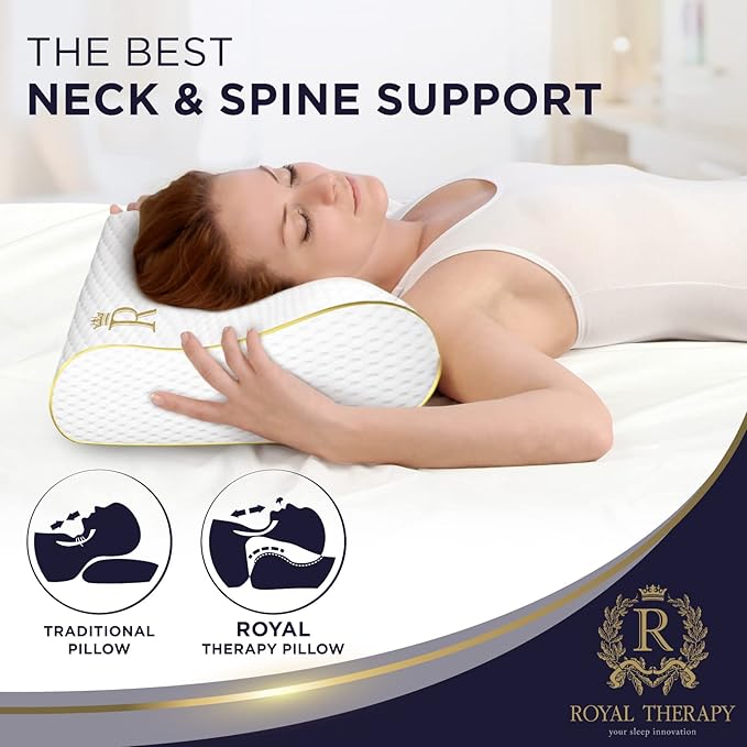 Royal Therapy King Memory Foam Pillow – Ergonomic Cervical Pillow for Neck and Shoulder Pain – Medium Firm Contour Pillow for Side, Back, and Stomach Sleepers – CertiPUR-US Certified