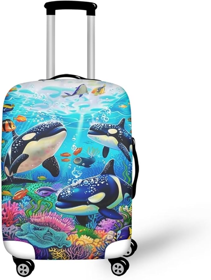 Killer Whale Luggage Cover Elastic Universal Luggage Covers for Suitcase Fit 30-32 Inch Zip Closure Suitcase Cover Protector for Travel Business Anti-Scratch Baggage Covers Case