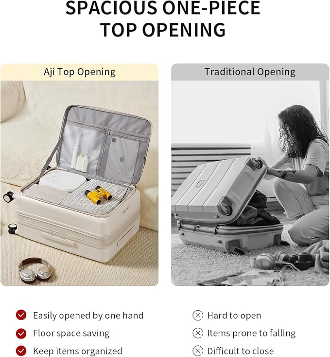 aji Expandable Top Open 26 Inch Checked Luggage with Spinner Wheels, Large Suitcase with TSA Lock, Hardside Travel Luggage Suitcases for Men Women, for 24+Days Travel, Coconut White