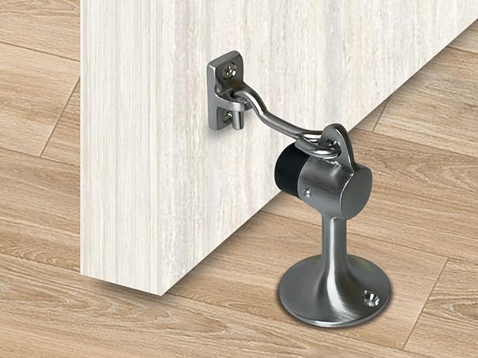 QCAA Solid Brass Door Stop, 3-15/16" Height, Satin Chrome, Made in Taiwan, 2 Pack