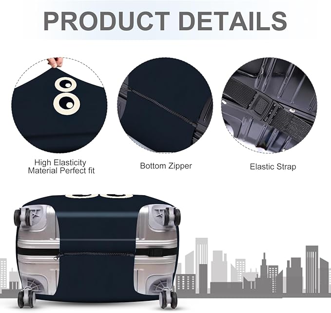 ANNA QUEEN Navy Blue Cartoon Eyes Luggage Cover, Funny Suitcase Protector for 32-34 Inch Luggage, Stretchable & Washable Travel Cover, Cute, Durable & Easy to Spot