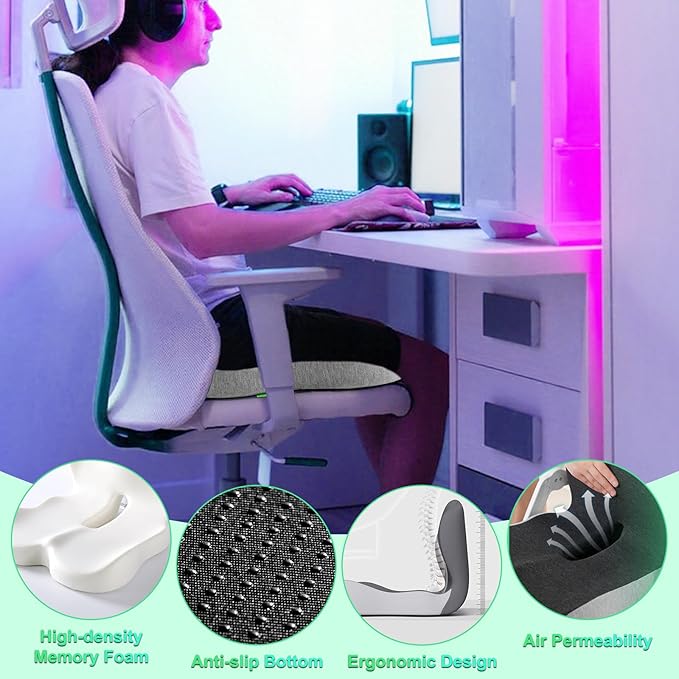 Buttocks Cushion for Office Chair Memory Foam Seat Pad for Butt Support Tailbone Relief Ergonomic Chair Cushion for Home Car Travel or Work (Navy Blue)