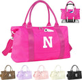 Overnight Bag for Kids Teen Girls Weekender Dance Bag Birthday Graduation Gifts,Initial Travel Duffel Bag Sports Gym Bag Personalized Weekender Bag Carry On Bags Preppy Gifts for Women(Hot Pink, N)