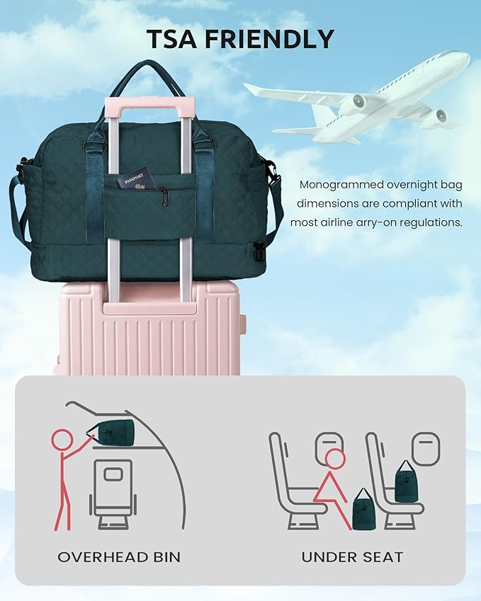 Teenage Girl Gifts 8-10-Initial Travel Bag with Shoe Compartment, Personalized Weekender Bag, Monogram Overnight Bag for Women, Letter Travel Bag with Makeup Bag Graduation Gifts (Letter W)