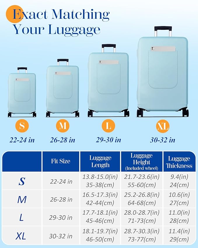 Slohif Luggage Cover for Suitcase Tsa Approved Protector - Luggage Sleeve Suit Case Cover Travel Stretch Large Baggage Case Protective Washable Fit 22-24 Inch Light Blue