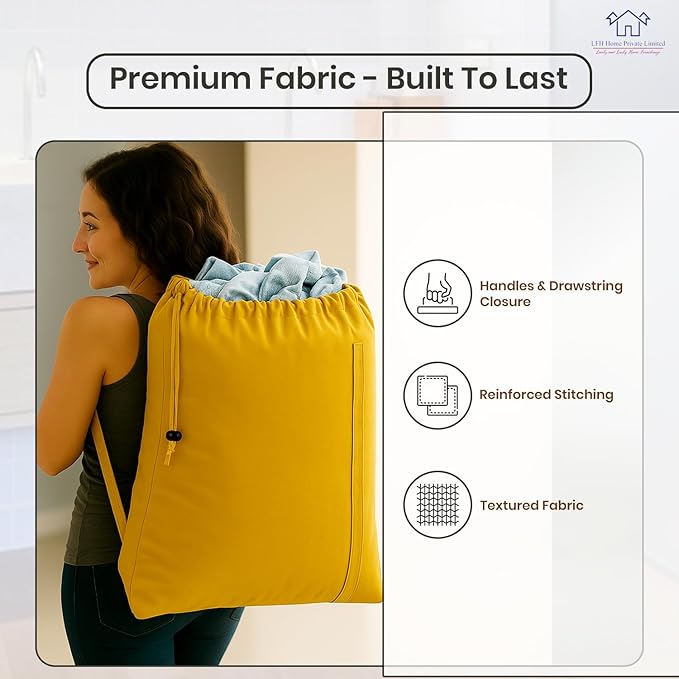 LFH Home Cotton Canvas Large Laundry Bag with Handle, Heavy Duty Drawstring Closure Washable Laundry Bags, School Travel, Home, Hotel, College Dorm, Organizer Sack, Toys Clothes 28x40-Yellow