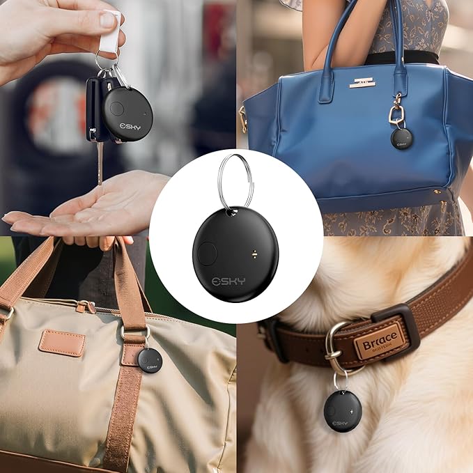Esky Bluetooth Tracker Tag-4 Pack, Smart Luggage Tracker Compatible with Apple Find My APP (Only for iOS, Not for Android), Key Finder and Item Locator for Luggage, Backpack, Suitcases, Pets, Wallet
