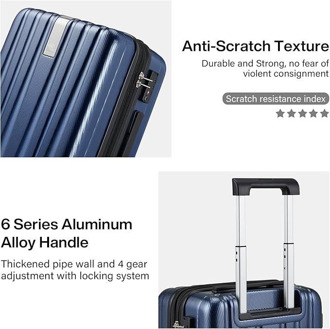 Hanke 29 Inch Expandable Checked Luggage Lightweight PC Hard Shell Luggage Suitcases with Wheels Travel Luggage Rolling Large Suitcase Travel Luggage Bag for Study Abroad.(Dark Blue)