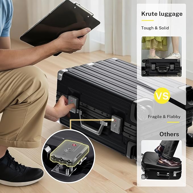 Krute Aluminum Frame Luggage 28 inch Zipperles Suitcase With Spinner Wheels USB Charger Hardside PC Large Luggages Checked Suitcases with TSA Lock (1 Piece)